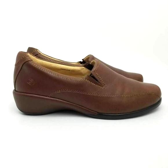 Aravon Shoes - Aravon Womens Slip On Wedge Loafer Shoes Brown Leather Sz 7B